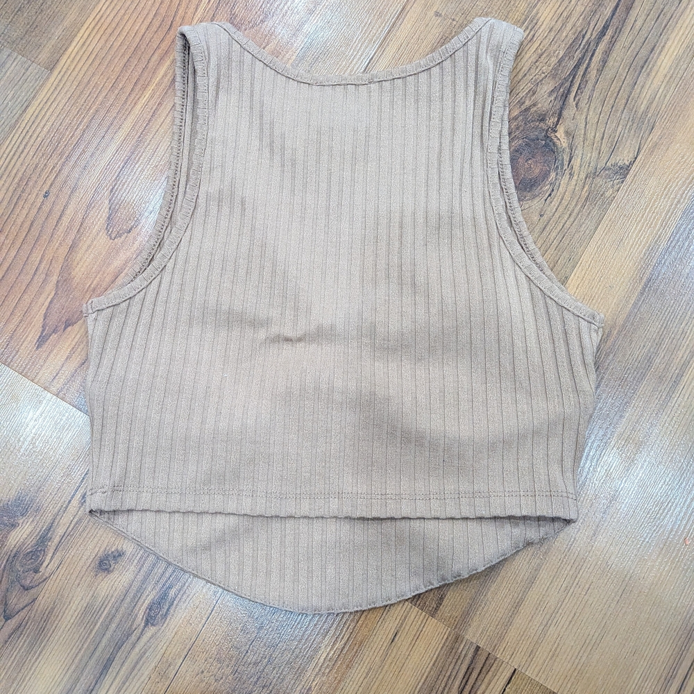 Princess Polly Beige Ribbed Crop Top - Picture 3 of 5